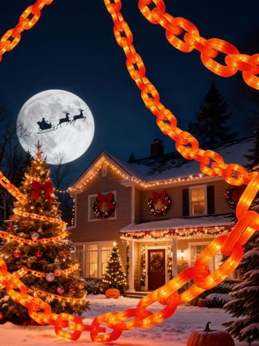 Christmas Decorations Orange Chain Lights, 10FT 160 LEDs Battery Operated Plastic Chain String Lights with 8 Modes & Timer, Christmas Holiday Party