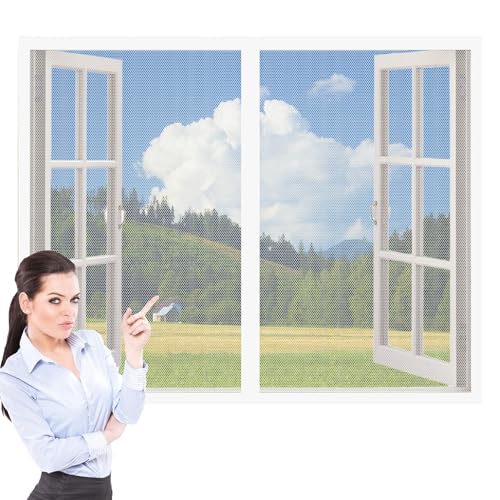Mosquitera para Ventanas Magnéticas 60 x 110 cm Imanes Se Cierran Automáticamente Mosquitera sin Taladrar Lavables para Balcón Corredera Terraza, Blanco