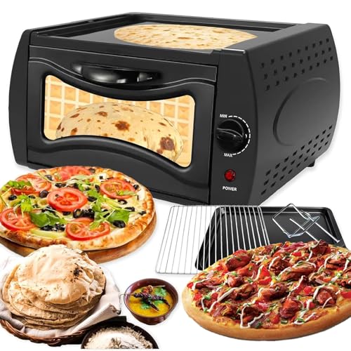 Horno eléctrico para pizza – Horno Tandoor interior 15L, control de temperatura 50-400 ℃, mini máquina de pizza de encimera para Chapati, Roti, Naan y Lahmacun – Incluye disco y abrazadera