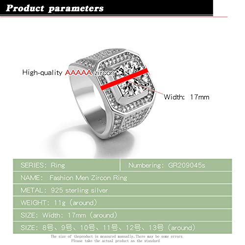 Noble Men's 925 Silver Ring-Square Cubic Zircon Inlaid-Classic Ring-Fashion Silver Jewelry-Party Accessories 8-13#2