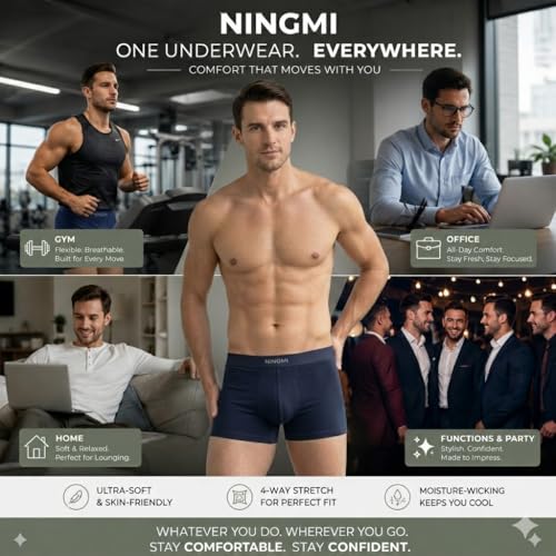 Image of NINGMI Men's Ultra-Soft Printed Trunk Briefs - Premium Imported Nylon Blend, Breathable & Moisture-Wicking Underwear, Tag-Free Comfort with 4-Way Stretch