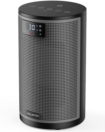 PALINTH Calefactor Cerámico Silencioso Bajo Consumo, Temporizador de 8H, Modo Eco y Ventilador, Calentador Cerámico PTC de 1500W Rápido y Seguro para Oficina Dormitorio Casa