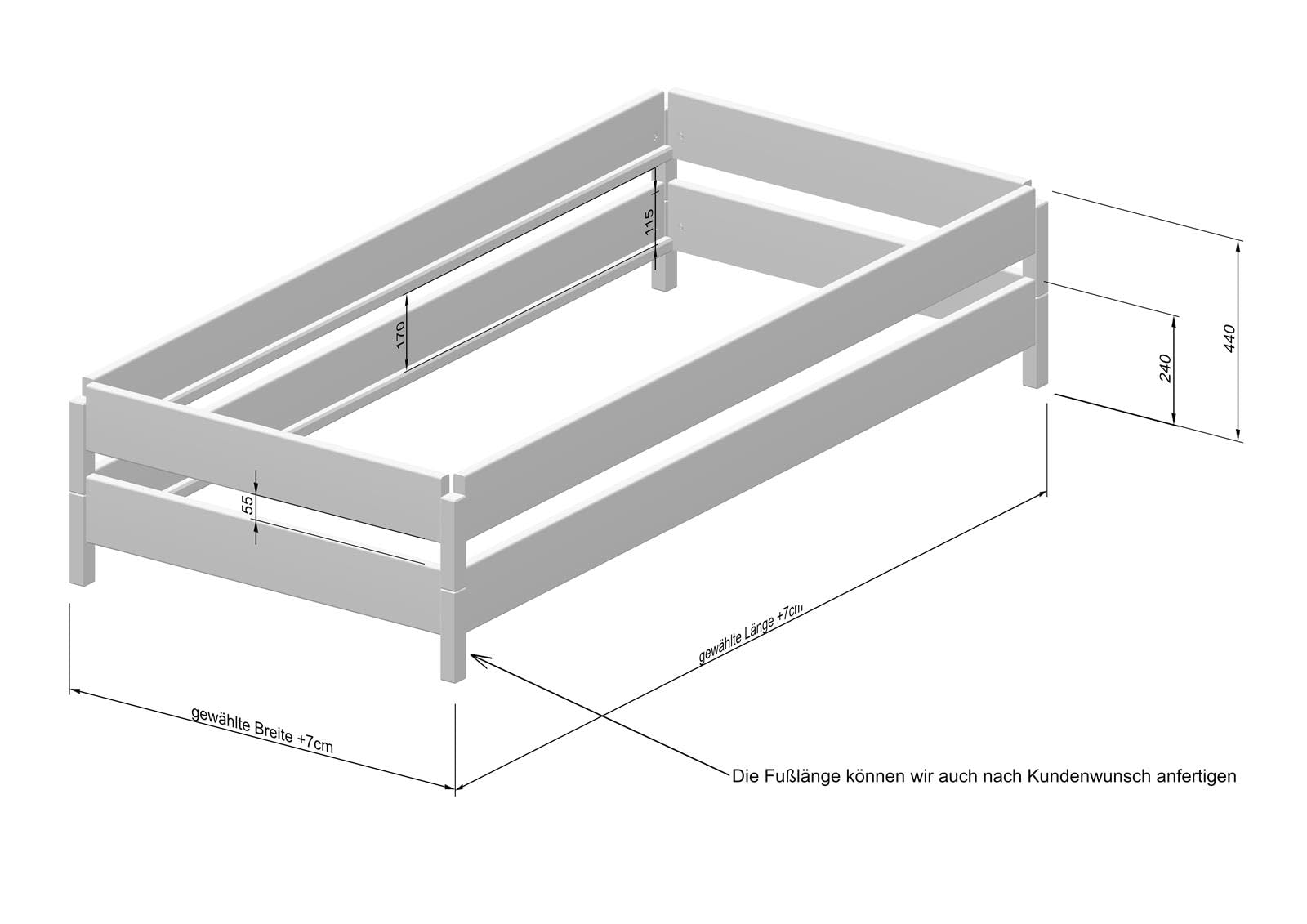 TUGA - Holztech Stapelbett Horst 90 cm x 190 cm 24 cm Fichte