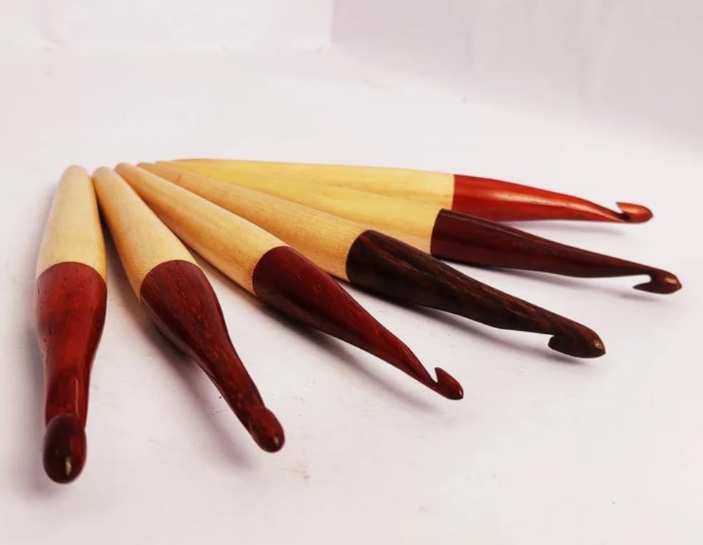 Wooden Crochet Hooks Set of 7 Hooks | Rosewood and Beechwood Needle Set Crafted & Premium Quality Design | Beautiful Nature Wood Design (Only Crochets Hooks)