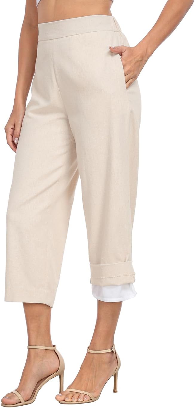 HDE Women's Pull On Linen Capri Pants Cropped High Waisted Summer Capris - Image 4
