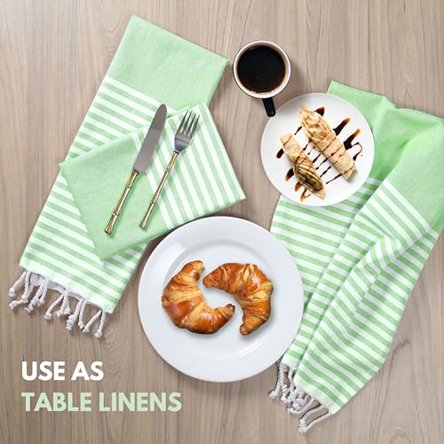 Image of Turkish Kitchen Towels 18x26 Inches with Tassels - 4 Pack - Absorbent, Durable, Soft 100% Cotton Dish Towels for Drying & Cleaning - Machine Washable, Quick Dry - Apple Green