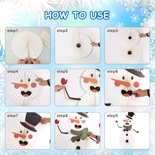 Image of Christmas Hanging Paper Fans Decoration Classroom Christmas Decorations Xmas Bulletin Board Decorations with Fun Snowman for Xmas Holiday Winter Backdrops Wall Party Supply