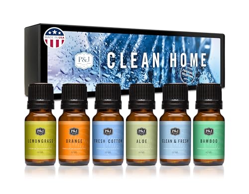 Image of P&J Fragrance Oil Clean Home Set | Lemongrass, Fresh Cotton, Clean & Fresh, Aloe, Bamboo, Orange Candle Scents for Candle Making, Freshie Scent, Soap Making Supplies, Diffuser Oil Scents