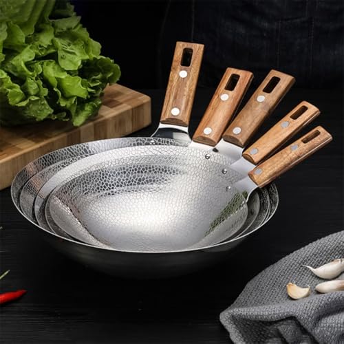 Wok de acero inoxidable con mango de madera 30 cm miniatura 6