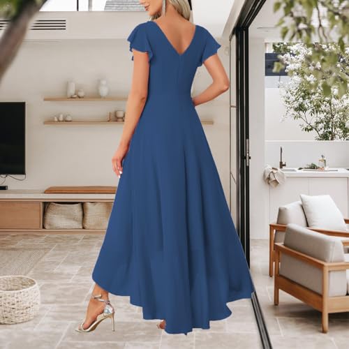 Image of FairyLove Women Wedding Ruffle Dresses Flowy Puffy with Deep V Neck Pleated Hem Lantern Long Sleeve Bell Sleeves
