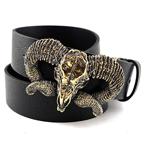 Leather Belt with Ram Skull solid brass buckle, Handmade Bighorn wild west buckle, Mouflon tribal Trophy Skull belt buckle for leather belt, unisex gift