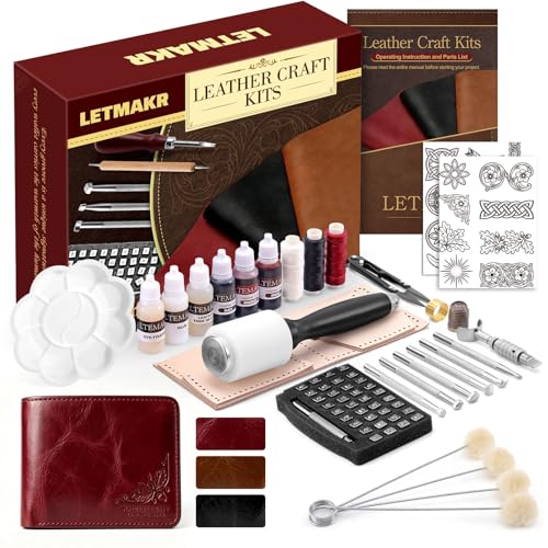 Leather Working Kit-Leather Crafting Tools with Cowhide and Paint Set-Men's