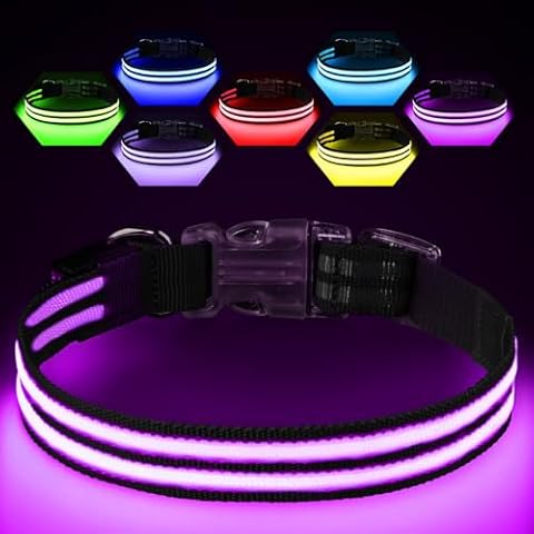 Light Up Dog Collar,LED Dog Collar Light Rechargeable,Glow in The Dark Dog Collar Waterproof,Adjustable Lighted Dog Collar for Small Medium Large Dogs,Black,L Cover