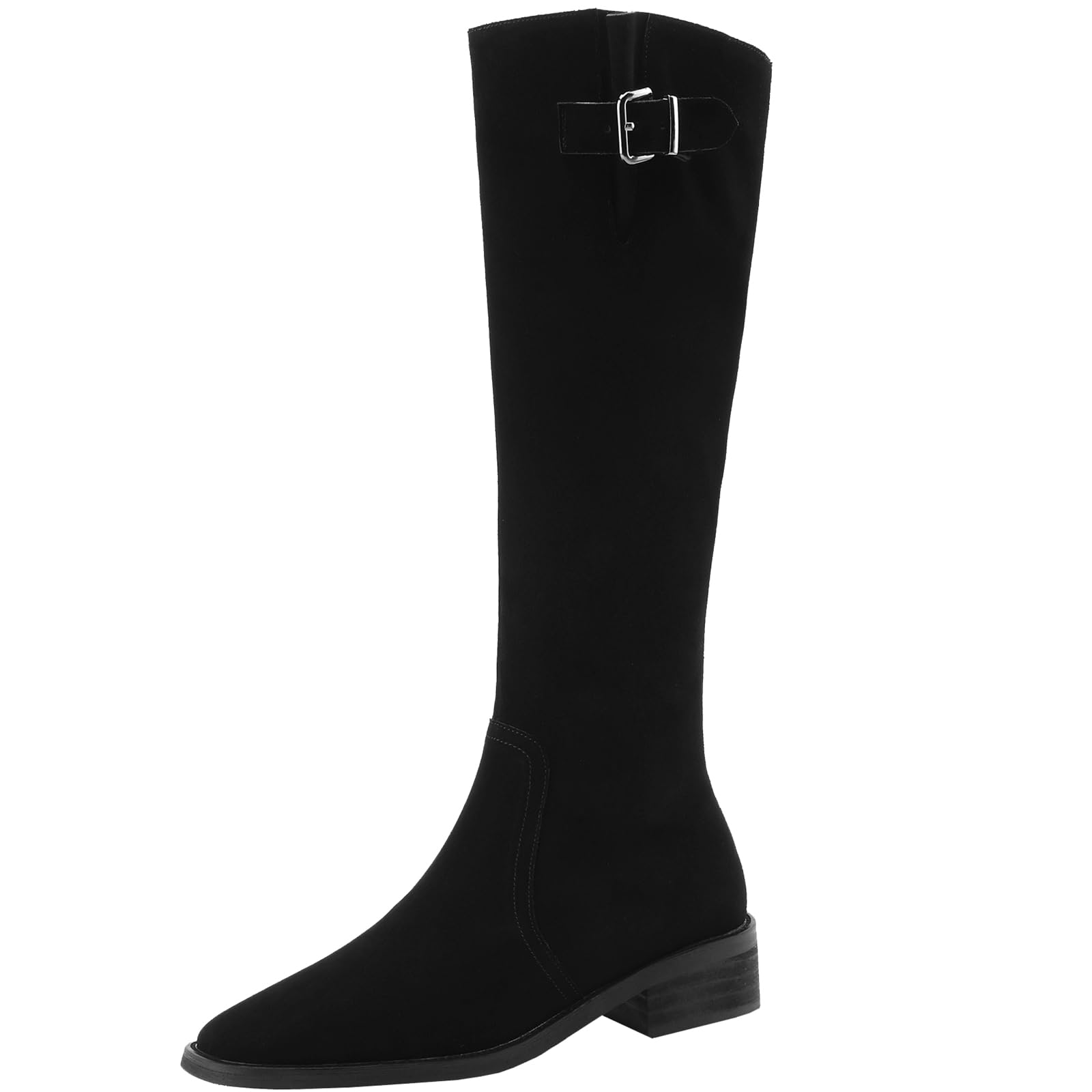Stivali da donna Vintage Nubuk al ginocchio con pizzo quadrato e bassi, tacchi grossi per l'inverno