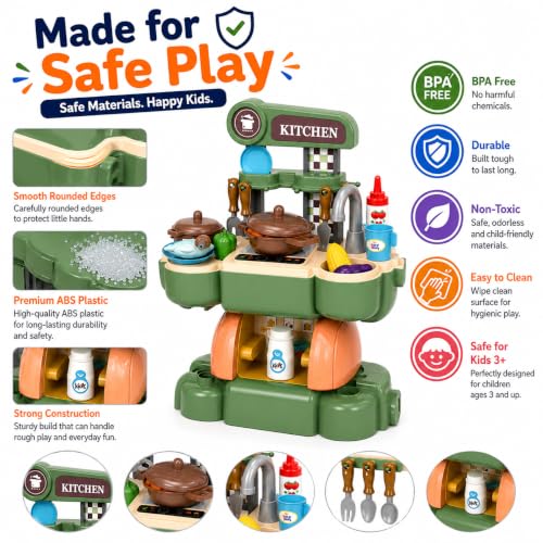 Image of 2-in-1 Kids Kitchen Playset & Ride-On Motorcycle, 45 PCS Toy Set
