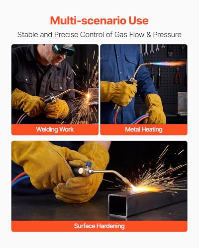 Image of VEVOR Oxygen Propane Torch Kit, Brass Welding Torch for Oxygen MAPP Gas with Dual Pressure Gauges, Portable Oxy-Propane MAPP Brazing Tool Kit with Cylinder Rack for Welding, Soldering, Metal Heating