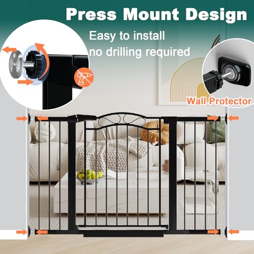 Image of Fairy Baby 48.9 inch-51.5 inch Extra Wide Baby Gate with Door, 49 50 51 Inches Walk THR Baby Gates for Stairs Pressure Mounted no Drill, Indoor Tension Metal Pet Dog Gate, Auto Close Safety Gate, Black