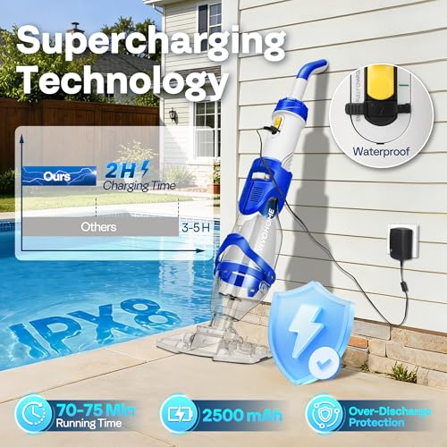 Image of VIVOHOME 19.5GPM Handheld Pool Vacuum 75min Runtime 2.6L Filter | Powerful 40W Motor Suction Cordless Cleaner, Adjustable 8.2FT Pole for Above Ground & In-Ground Pools