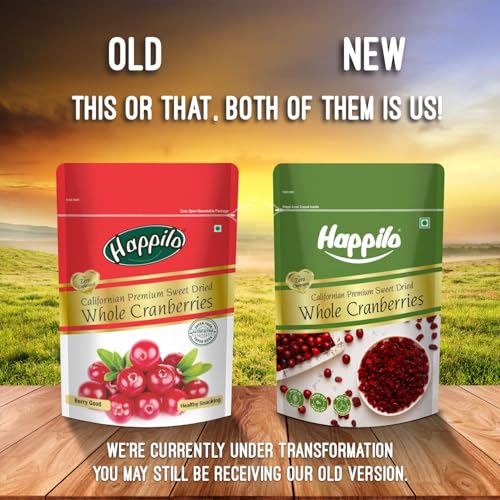Image of Happilo Premium Californian Whole Cranberries Dried & Sweet Pouch 200 g (Pack of 2) | All Natural Dried Cranberries | Add them in Desserts or Breakfast | Healthy Dried Fruits