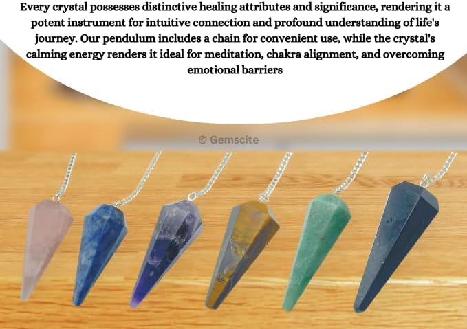 Miniatura 8 de GEMSCITE Lote de 10 piezas de péndulos de piedras preciosas con tablero de péndulo moda poderosa meditación psíquica regalo de éxito psíquico