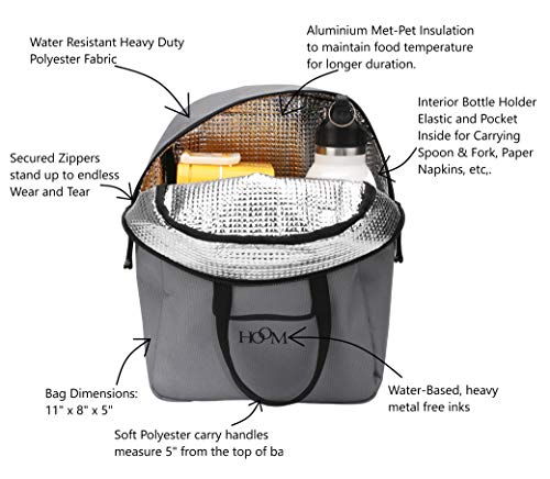 Image of HOOM Insulated Lunch Bag for Office Men, Women and Kids, Leak Proof Water Resistant Polyester Made Lunch Tiffin Bag with Quotes (Black Keep Calm It's Lunch Time)