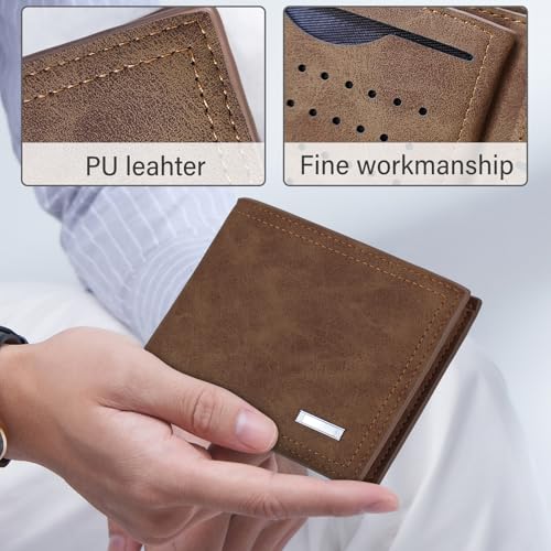 Mens Wallet, Soft Leather Slim Wallet for Men Vintage Credit Card Wallet Bifold Card Holder with Multi Slots (Coffee)3