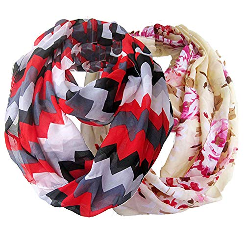 Sexyinlife Multicolor Floral Print Chiffon Infinity Loop Circle Scarf White
