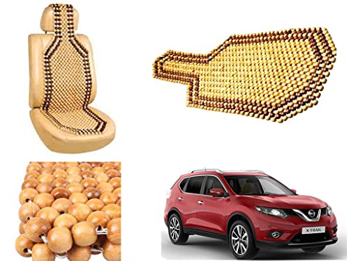 Image of Car Bead Seat Wooden Beads Cushion Cover Pad for Nissan X Trail, Acupressure Sitting Seat Cover | Cream Color - Pack of 1