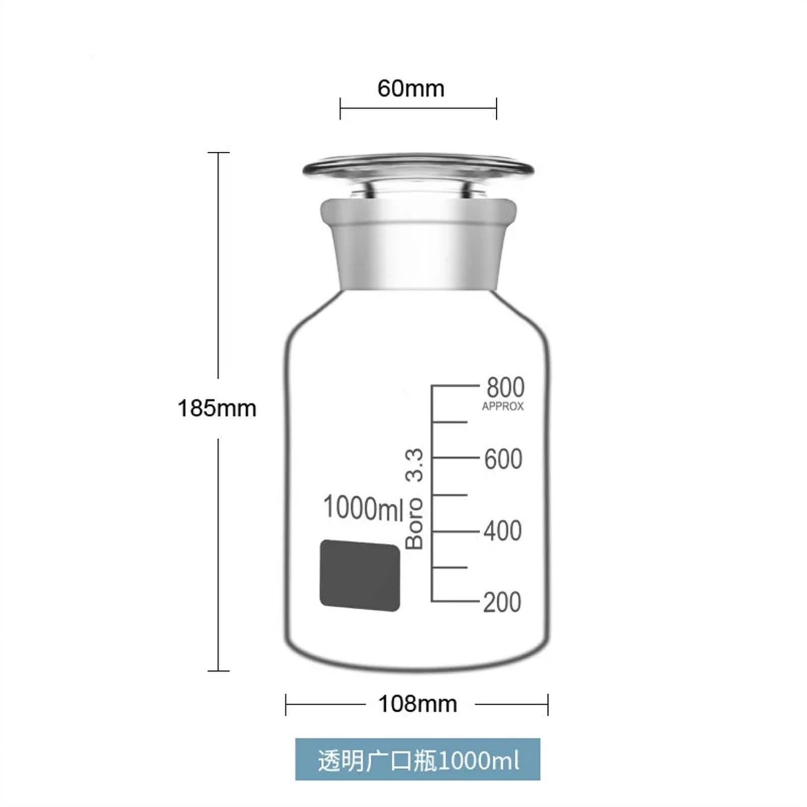 Labor-Reagenzglasflasche, Labor-Reagenzflasche aus Borosilikatglas mit breiter Öffnung, 60–1000 ml(1000ml)