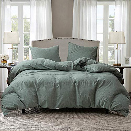 70% Off Everything Travan Duvet Cover Ultra Soft 100% Washed Cotton Comforter Cover 3-Piece Hypoallergenic Solid Color Bedding Set Natural Wrinkled Look with Zipper Closure & Corner Ties (Green, Queen)