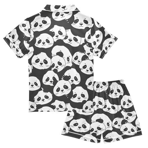 ALAZA Cute Panda Black White Pajamas Satin Pajama Set Short Sleeve Button Down Sleepwear2