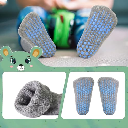 SkiBeaut Toddlers Non Slip Socks 6 Pairs Mid Calf Thickened Pad Anti Skid Kid Warm Toddler Socks Boys Girls 1-7 Years2