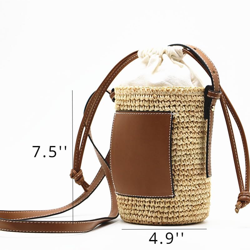 Women's Straw Bucket Bag, A Size, One Color, Spring Season, Casual Fashion, Unique Weaving Design2