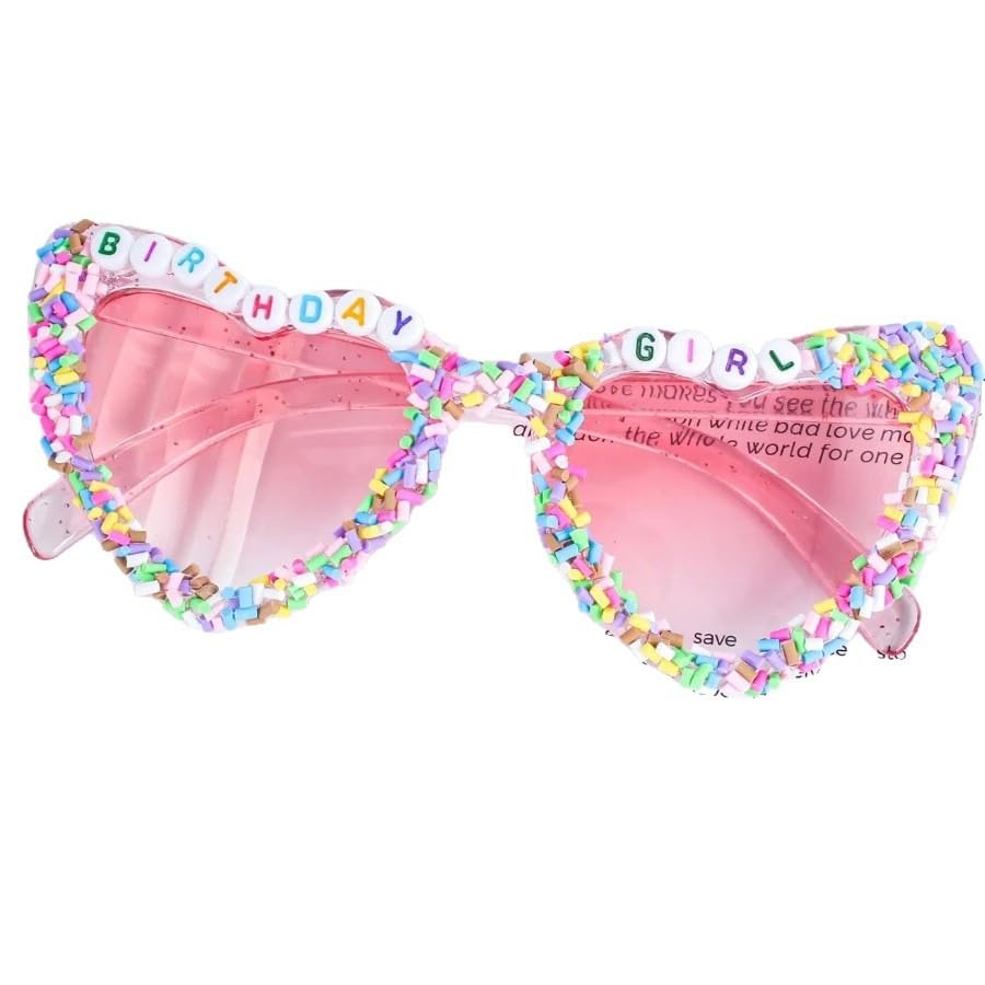 JZ Gafas de sol rosas con forma de corazón para niña de cumpleaños, gafas de fiesta para sesión de fotos de cumpleaños