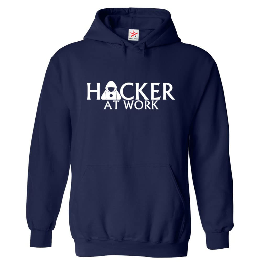 Stars and Stripes Hacker At Work Unisex Novelty Kids Pullover Hooded Sweatshirt (4XS, Navy, 5_6 Years)