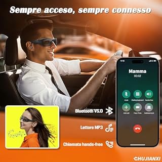 Chujianxi Occhiali con Telecamera HD 1080P,Intelligenti Occhiali Smart con Bluetooth,Portatile Occhiali da Sole Sport Telecamera Nascosta,Mini Videocamera per Riprodurre Musica,Scattare Foto e Video