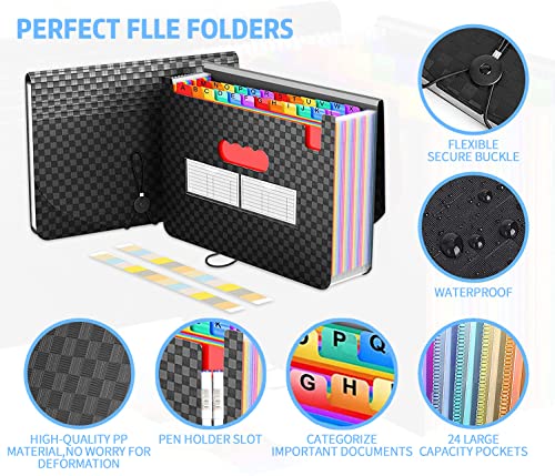24 Pockets Expandable Accordion File Organizer, Expanding File Folders, Portable Rainbow Plastic Filing Box with Colored Labels for School Work Family Project Office Personal Docum image 3