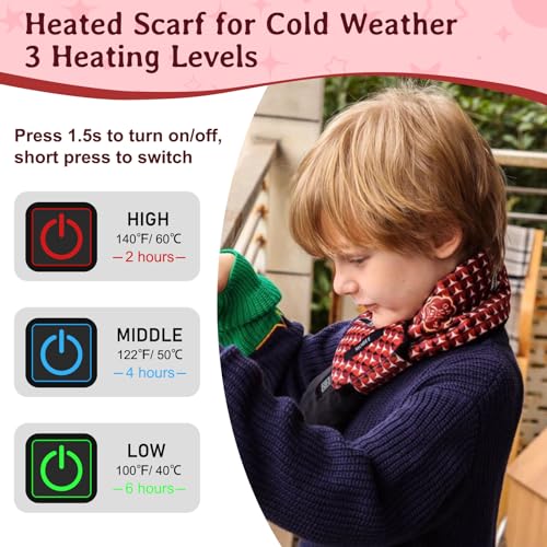 Kids Scarf, Rechargeable Heated Scarf with 5000 mAh Battery for Boys, Girls, Toddler, Outdoors Electric Intelligent Winter Scarf Christmas gifts2