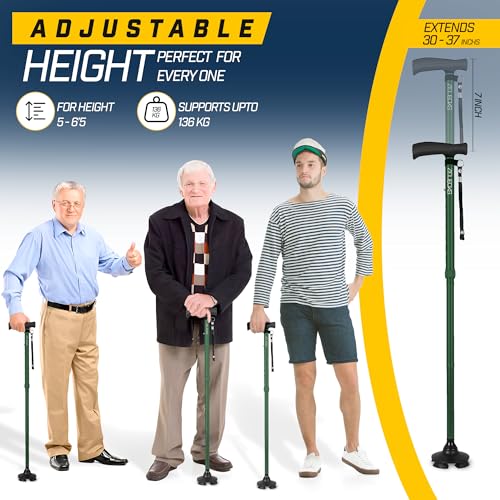 Image of ZELECKS Walking Cane for Women & Men - Self Standing Adjustable Folding Cane with T Handle and 360 Pivot Base - Lightweight Foldable Walking Stick for Seniors - Collapsible Cane for Walking