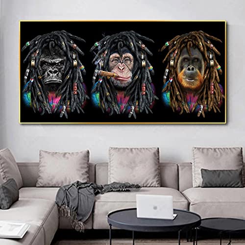 Tableau singe fumer grand format pour masquer un mur vide avec style - 2