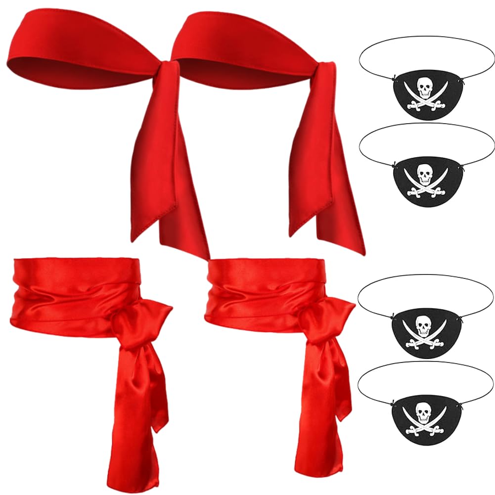 Amazleer 8 Pcs Pirate Accessories Pirate Party Supplies Pirate Head Bandana belts Sports Head Ties Pirate Eye Patches