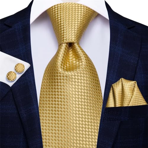 Juego de corbata y pulsera de seda dorada para hombre miniatura 2