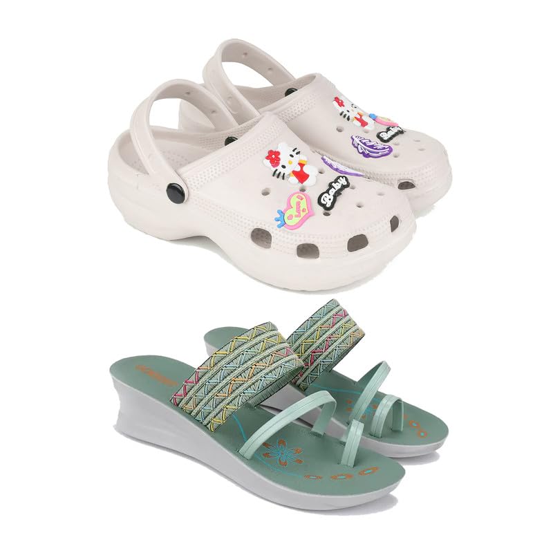 Premium Comfortable Regular Wear Clogs for Women with Stylish Flats Fashion Sandal for Women's & Girls Combo-O10-1948-6 Light Green-7814-image-15