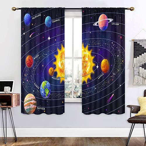 Mitpok Solar System Outer Space Curtains For Bedroom 42Wx63H Inch Rod Pocket Starry Planet Galaxy Glitter Fantasy For Kids Bedroom Decor Colorful 2 Panels Window Treatment Set For Living Room Decor #TOP1
