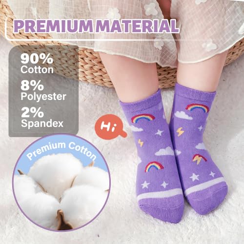 Image of ANTSANG Baby Girls Toddlers Grips Socks, Kids Unicorn Crew Cotton Socks