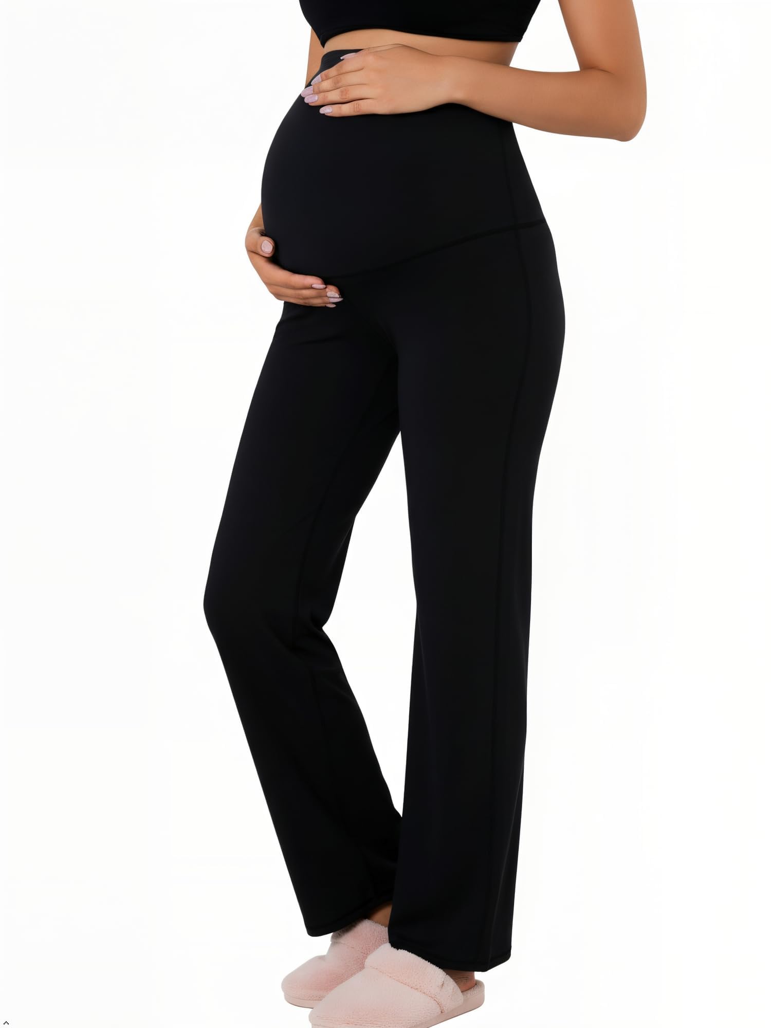 Sunzel Fleece-gefütterte Umstandshose für Damen, über dem Bauch, weites Bein, Schwangerschaftshose für Winter, Lounge, Yoga