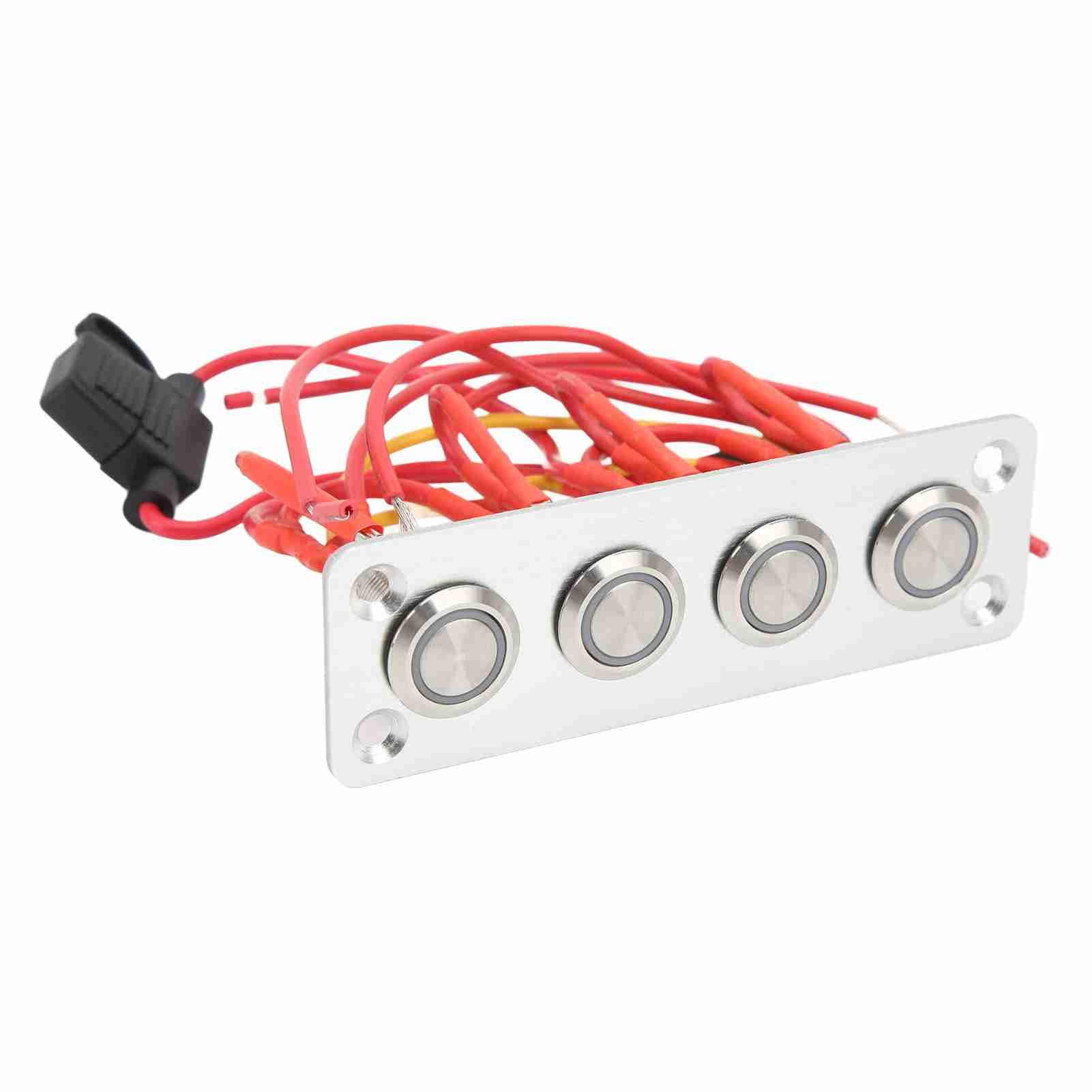Tbest Panneau de Commutation pour Bateau Marin, 4 Boutons Marche/arrêt, DC 12V, 16a, Bouton en Acier Inoxydable avec Lumière Bleue pour Camion et Yacht