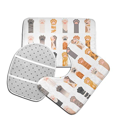 MBNGGAB Badematte + Konturmatte + Toilettendeckelbezug, Katze Muster Katze Krallen 3 Stück Badematte Set, mit rutschfester Klebeunterseite – Bild 5