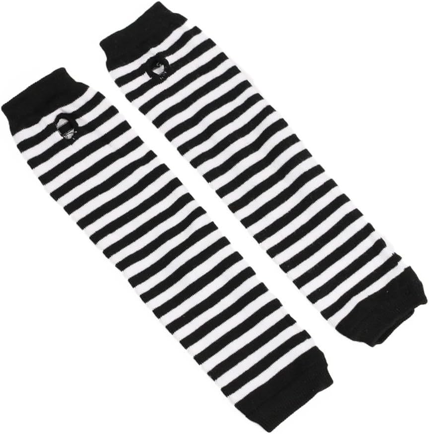 2 Pairs Long Striped Arm Warmers Winter Arm Sleeves Fingerless Knit Gloves Stretchy Thumb Hole Gloves Black White