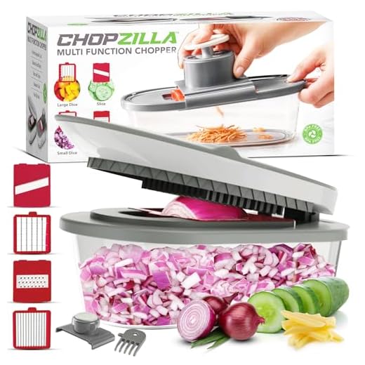 CHOPZILLA Vegetable Chopper and Mandoline Slicer for Kitchen with 4 Blades, Scraper and Container, ALL in 1 Sharp Veggie Chopper Vegetable Cutter, French Fry Cutter, Onion, Fruit, Salad, Potato